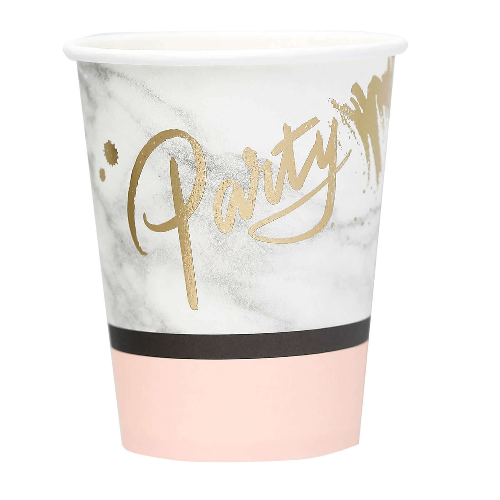 24-Pack Paper Cups in Blush with Marble Top - Stylish Disposable Party Cups for Hot & Cold Beverages 9oz