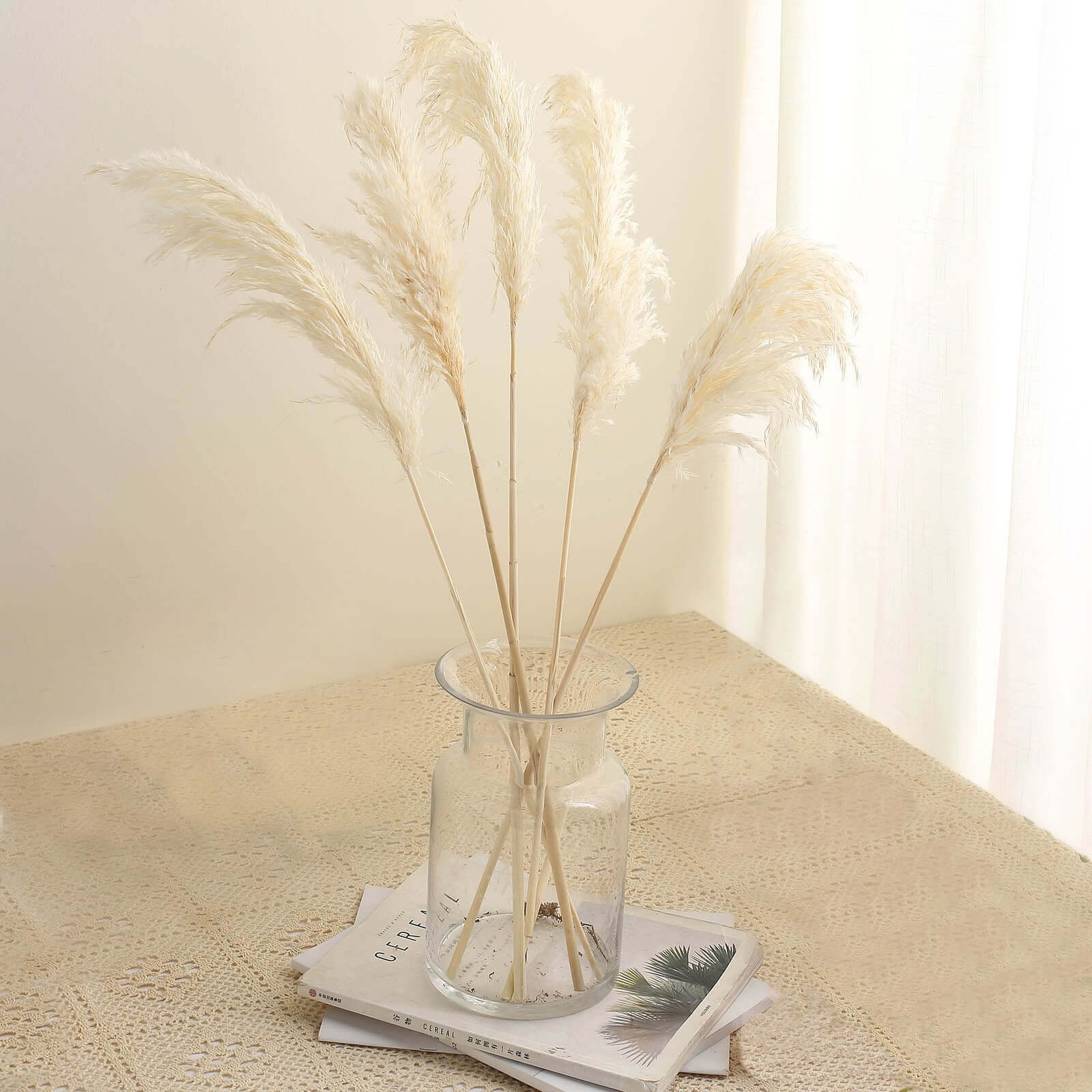 6 Stems Natural Dried Pampas Grass Decor Off White Tint - Versatile Plant Sprays for Boho Chic Vase Displays Backdrops & Event Styling 32