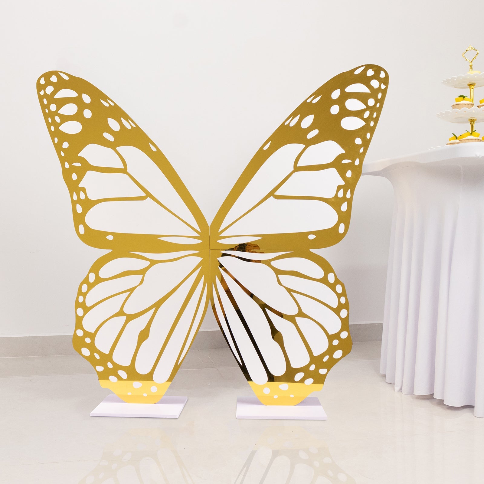 3ft Large Butterfly Party Props Decor, White and Gold Butterfly Foamboard Stand