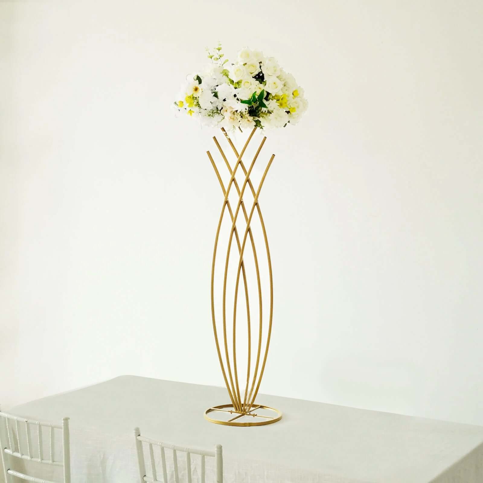 4ft Tall Gold Metal Wired Mermaid Tail Flower Frame Stand, Floral Display Wedding Centerpiece