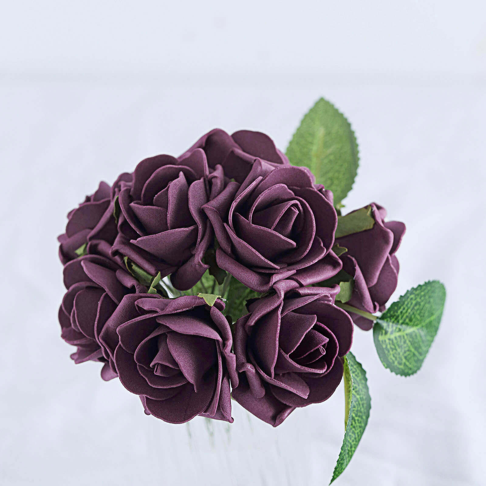 24 Roses 2 Eggplant Artificial Foam Flowers With Stem Wire and Leaves