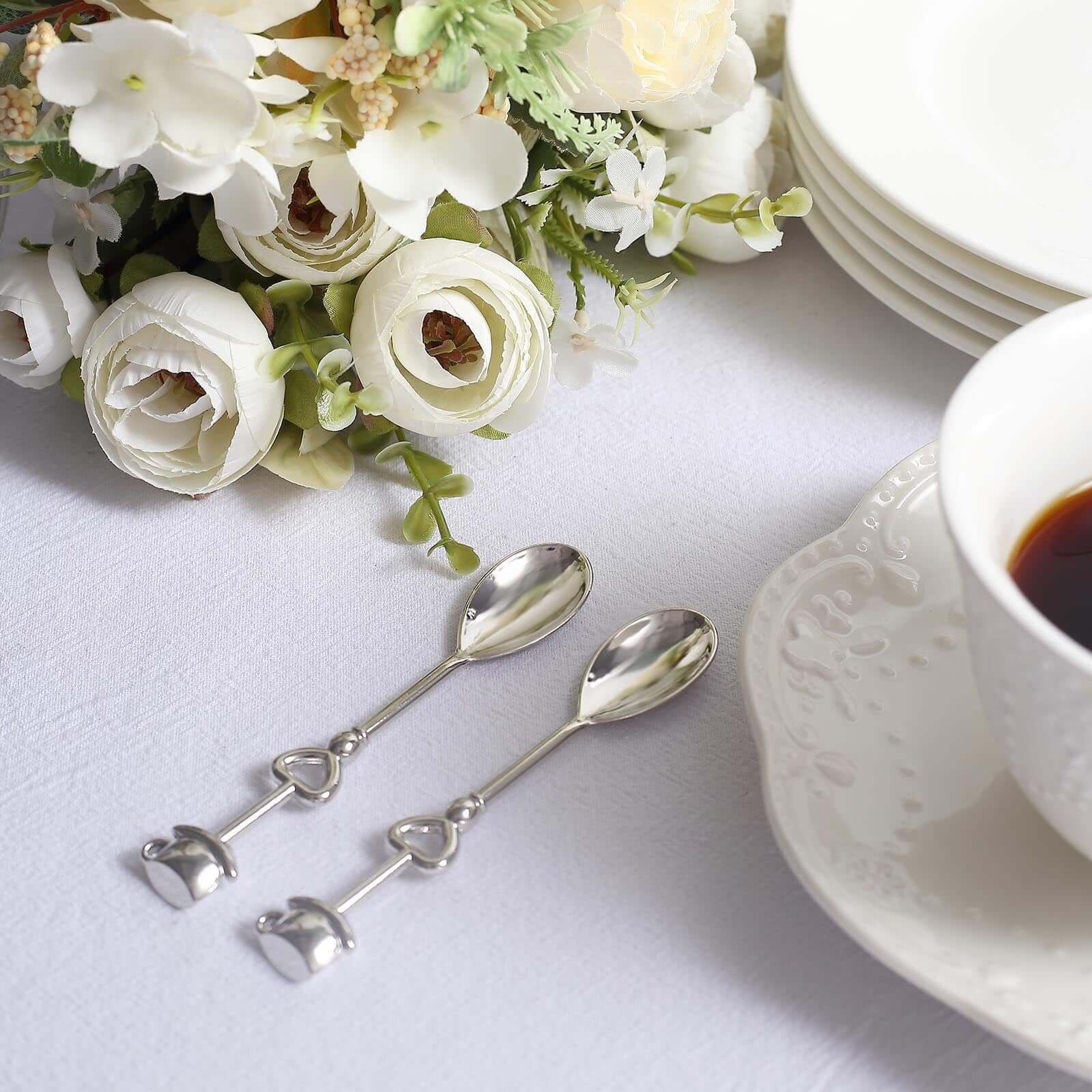 2 Pack 4 Silver Metal Couple Coffee Spoon Set Party Favors, Pre-Packed Wedding Souvenir Gift