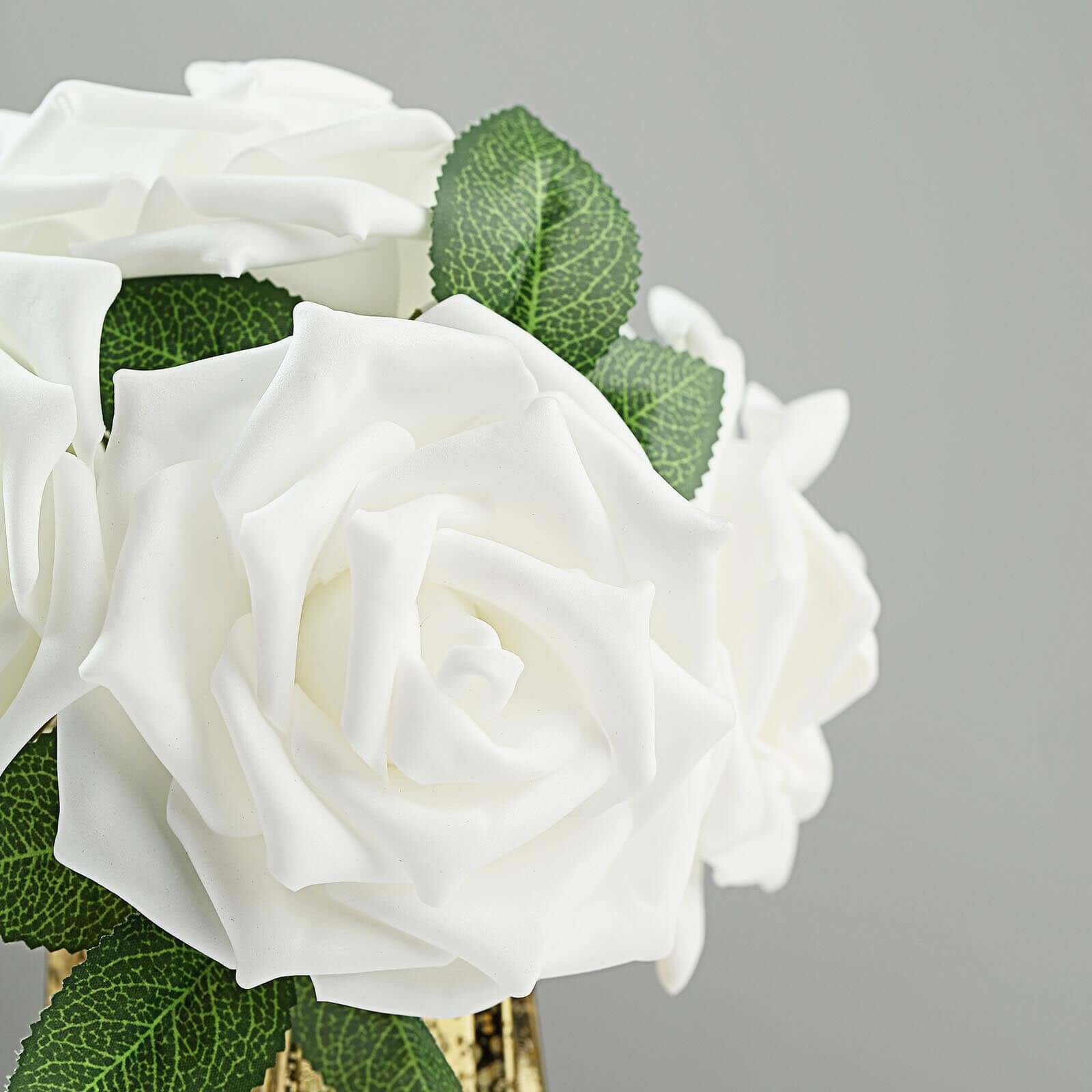 24 Roses 5 White Artificial Foam Flowers With Stem Wire and Leaves