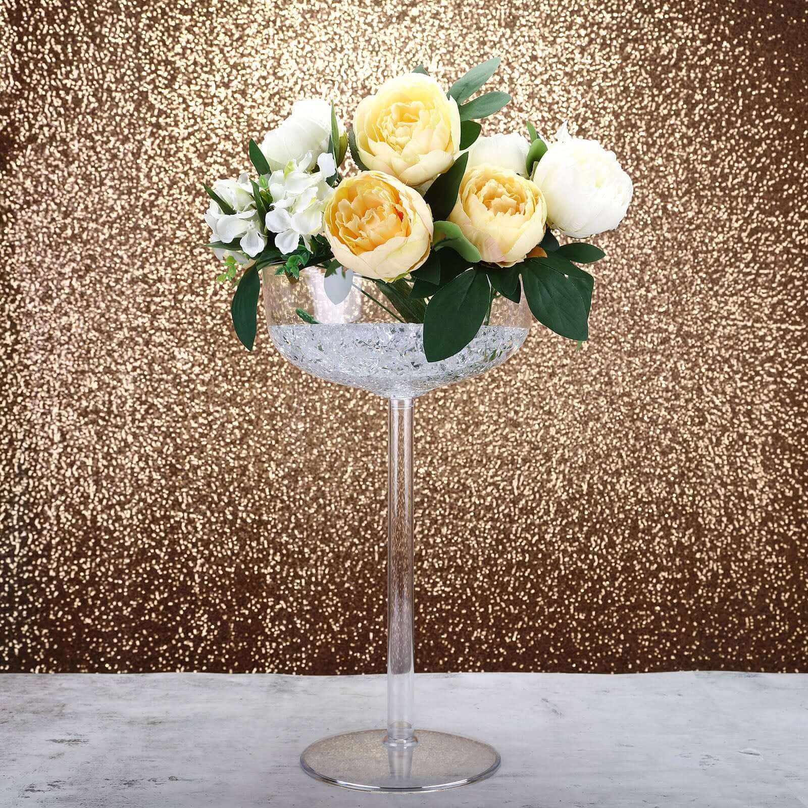 4-Pack Plastic Flower Vases Champagne Glass Design Clear - Fillable Long Stem Centerpieces for Events 18