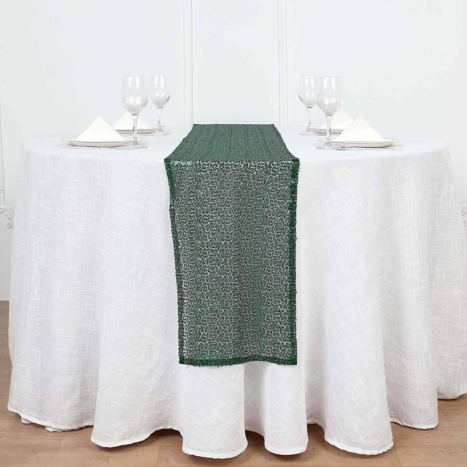 Sequin 12x108 Table Runner Hunter Emerald Green - Glittering Design