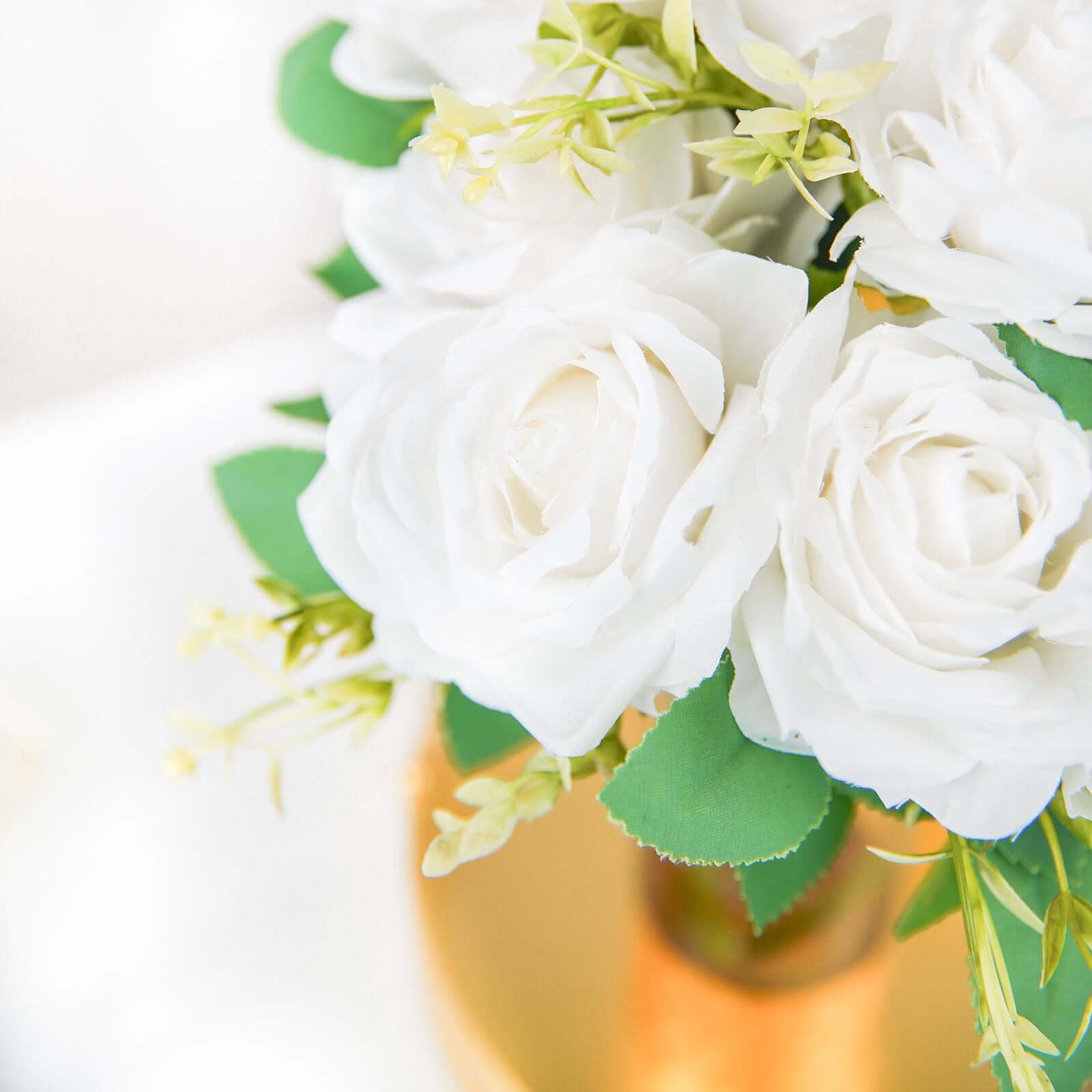 2 Bushes 18 Real Touch White Artificial Rose Flower Bouquet, Silk Long Stem Flower Arrangements