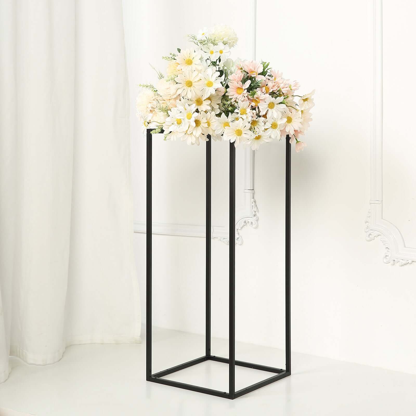 2-Pack Wedding Flower Stand Black Metal Geometric Column Frame Rectangular - Versatile Floral Pedestal for Sophisticated Arrangements 24