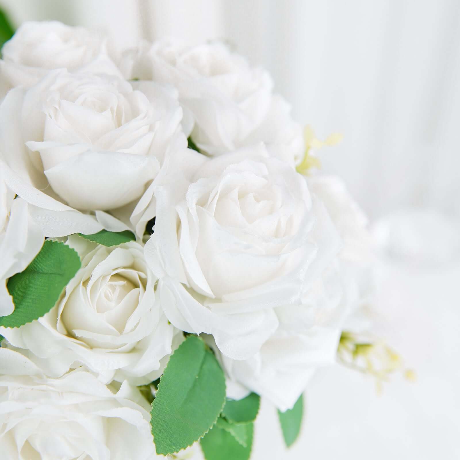 2 Bushes 18 Real Touch White Artificial Rose Flower Bouquet, Silk Long Stem Flower Arrangements