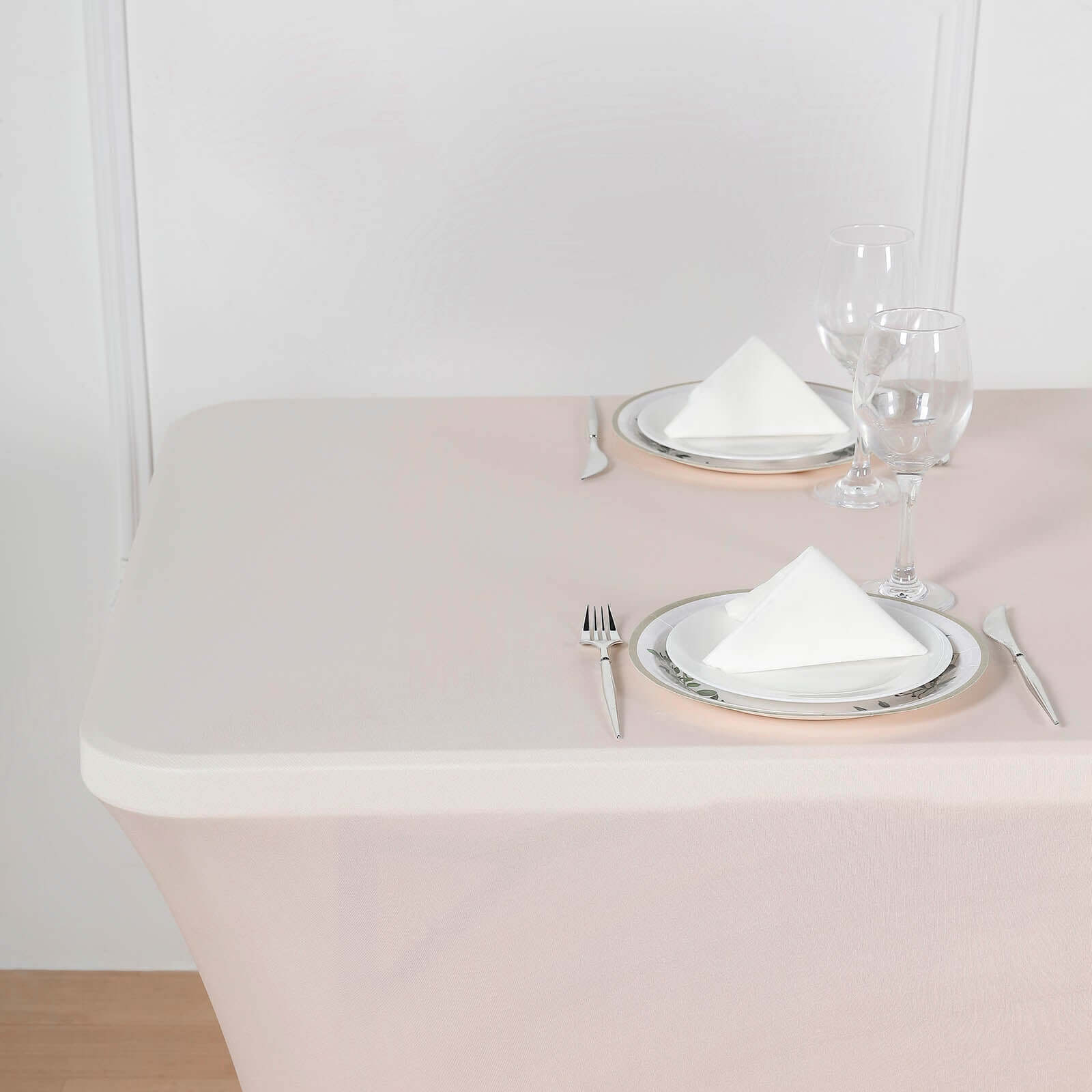 Stretch Spandex 6ft Rectangle Tablecloth Blush - Durable Form-Fitting Table Cover for Events & Presentations