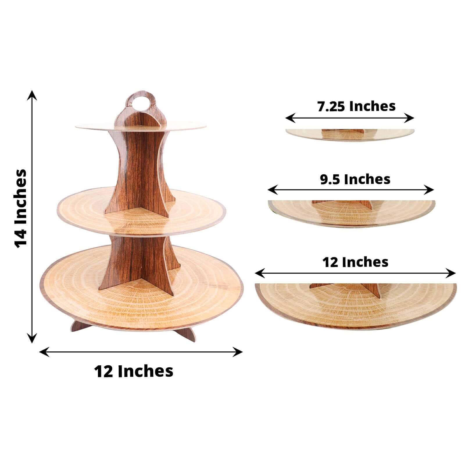 3-Tier Cardboard Cupcake Stand Natural Wood Plank Print - Reusable Dessert Table Display Tower for Classy Birthday Wedding Party Decoration 14