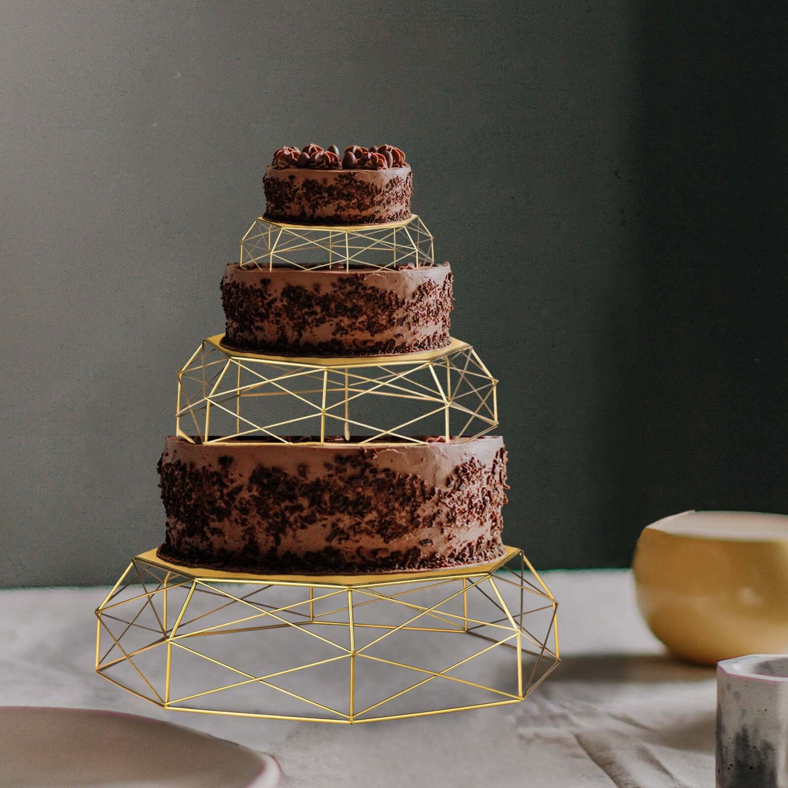 Set of 3 Metal Cake Stands Geometric Reversible Octagon Design Gold - Dessert Display Baskets 7, 9, 11