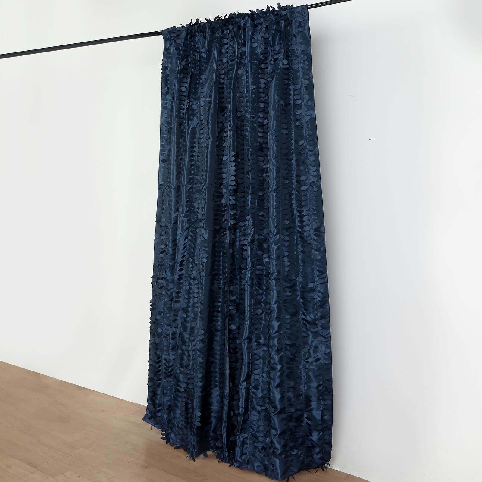 8ftx8ft Navy Blue 3D Leaf Petal Taffeta Event Curtain Drapes, Backdrop Event Panel With Rod Pocket