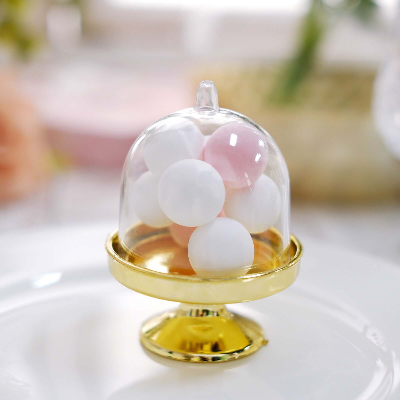 12-Pack Fillable Mini Pedestal Candy Container Clear/Gold- Stylish Candy Treat Favor Containers with Dome Lid 3