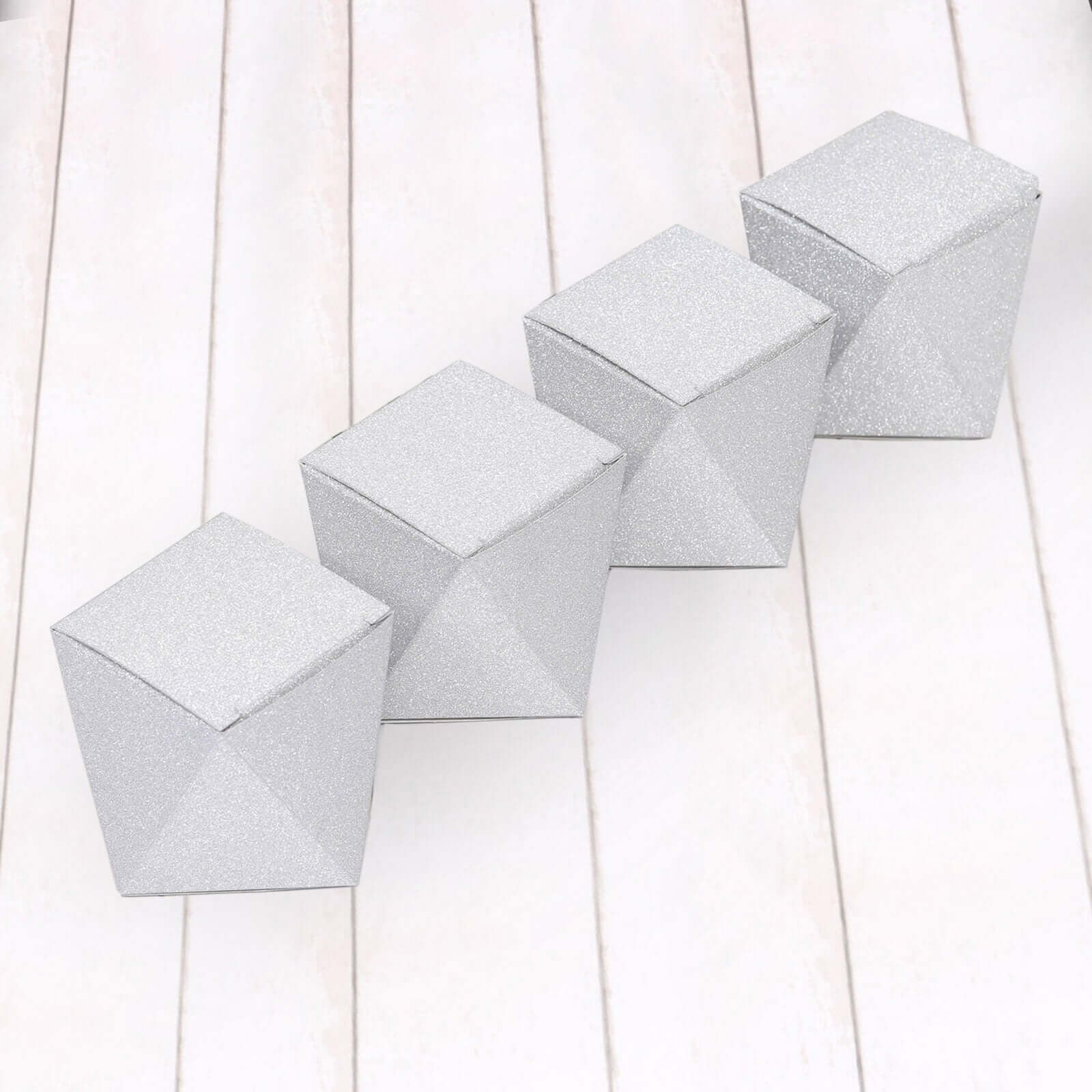 25 Pack 3x4 DIY Silver Glittered Geometric Wedding Favor Gift Box