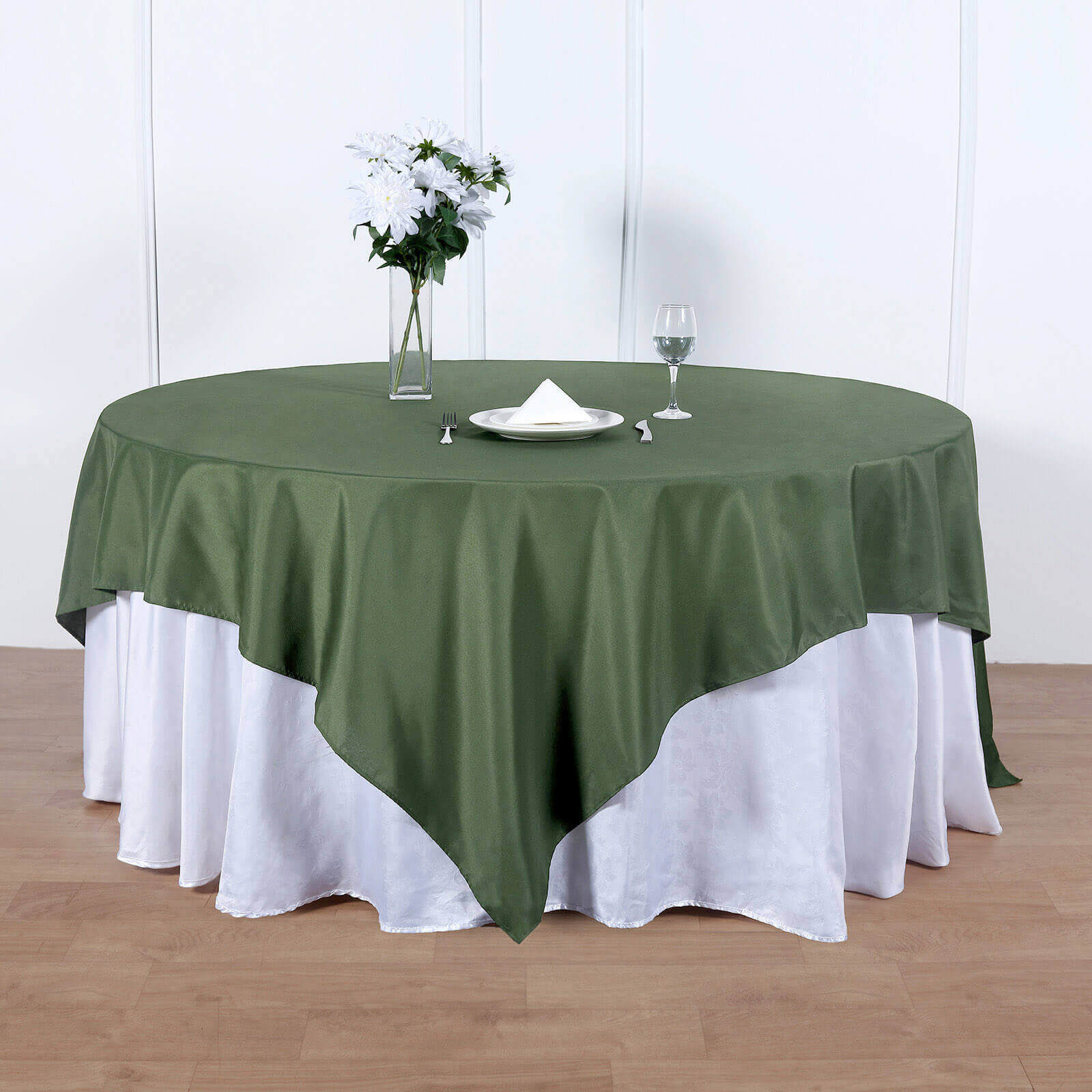 Polyester 90x90 Table Overlay Square Tablecloth Olive Green - Wrinkle-Resistant & Durable Table Cover