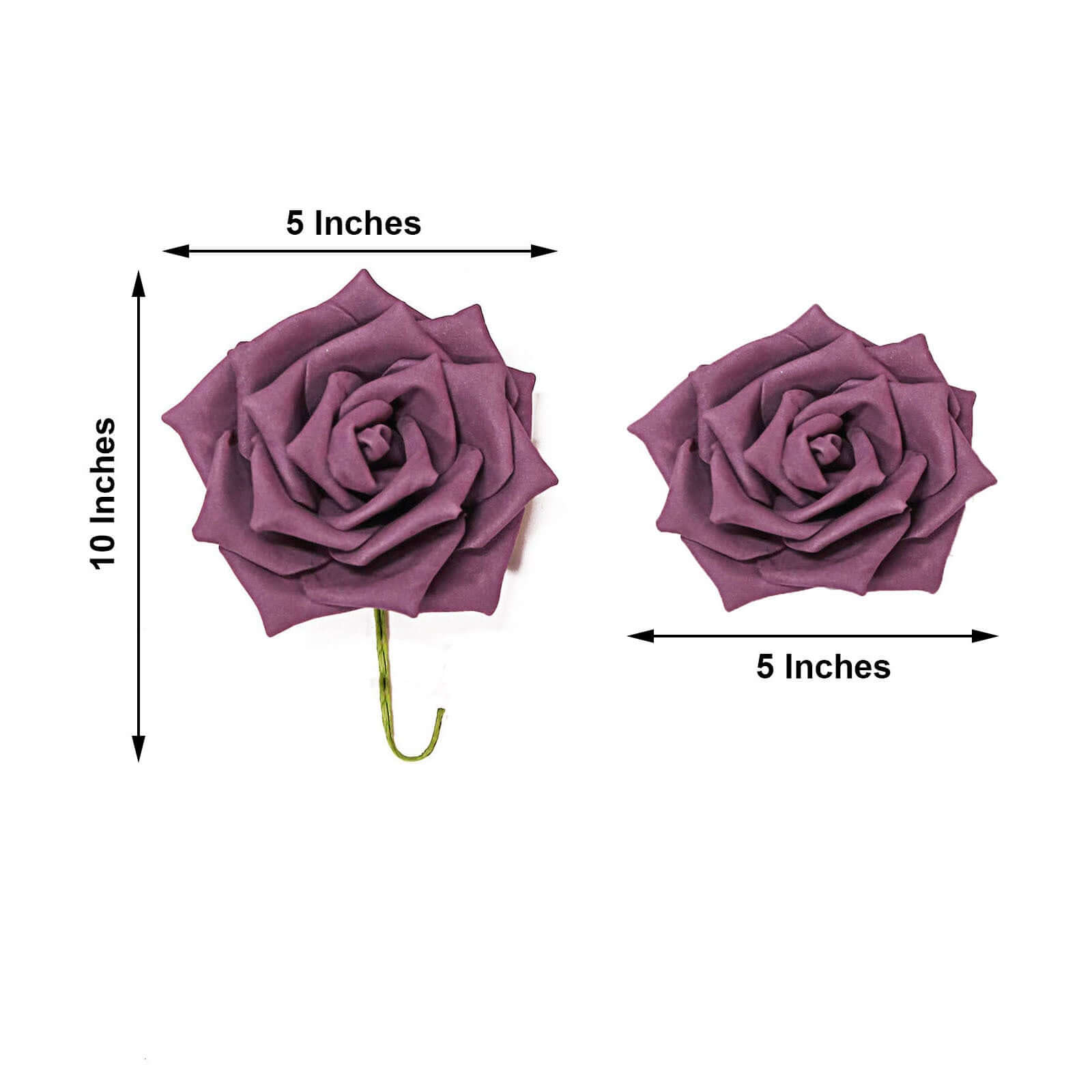 24 Roses 5 Eggplant Artificial Foam Flowers With Stem Wire and Leaves