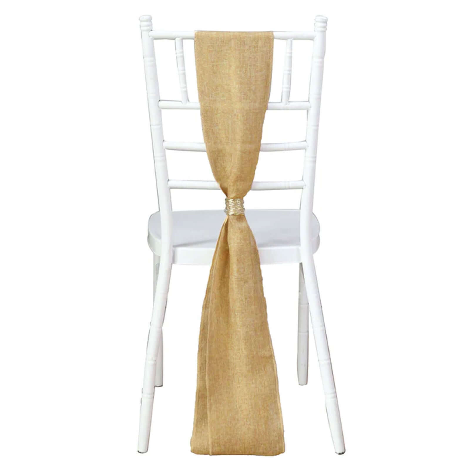 5 Pack Jute Faux Burlap 6x108 Chair Sashes Gold - Boho Chic Linen Decor for Weddings & Gatherings