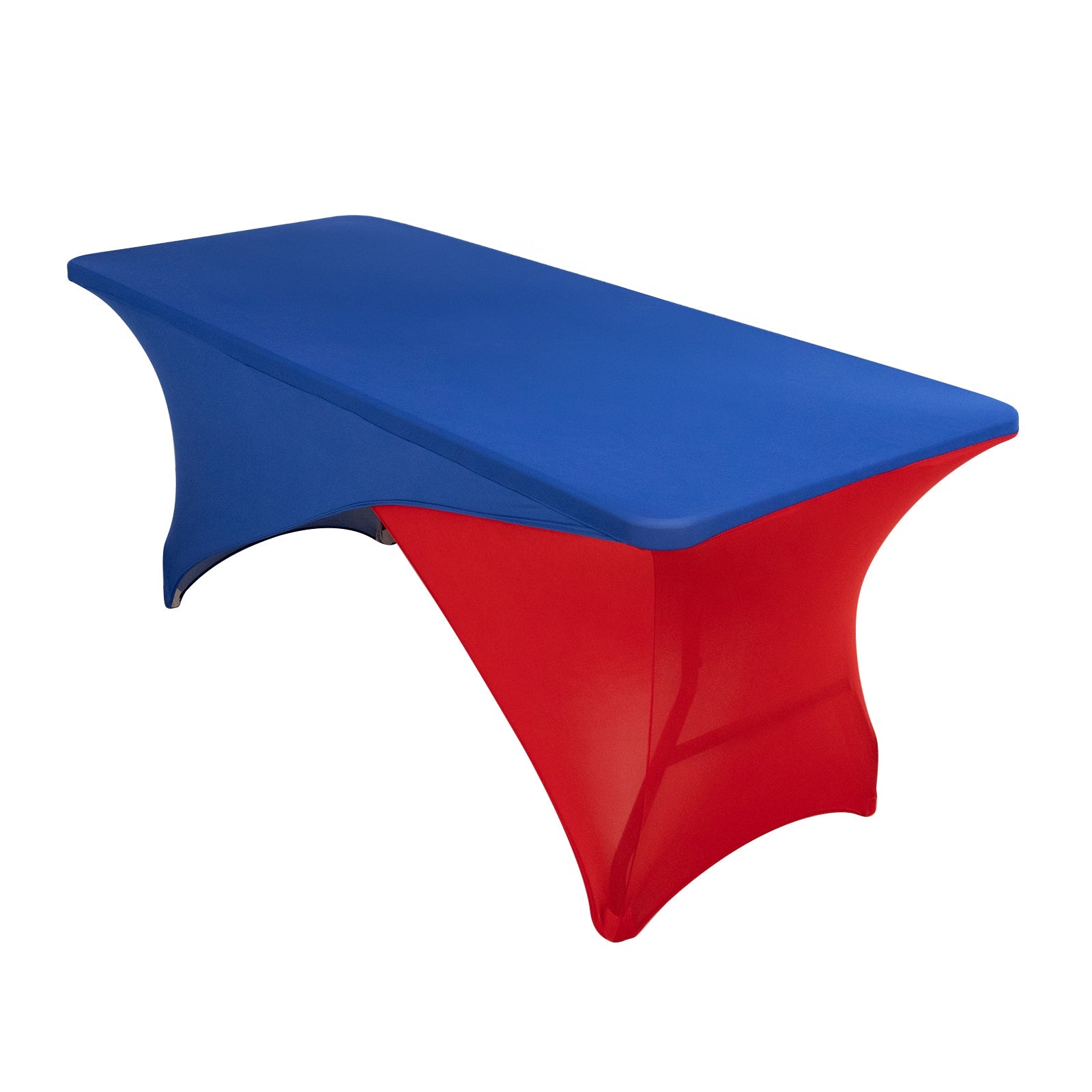 Stretch Spandex 72x30 Rectangle Table Cover Royal Blue/Red Cross Over Design - Two-Piece Fitted Tablecloth with Elastic Foot Pockets