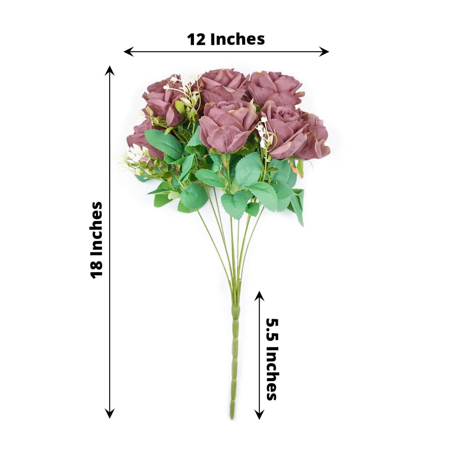 2 Bushes 18 Real Touch Dusty Rose Artificial Rose Flower Bouquet, Silk Long Stem Flower Arrangements