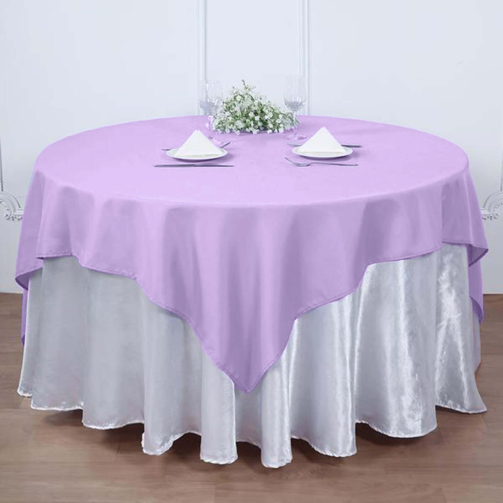 Polyester 90x90 Table Overlay Square Tablecloth Lavender Lilac - Wrinkle-Resistant & Durable Table Cover