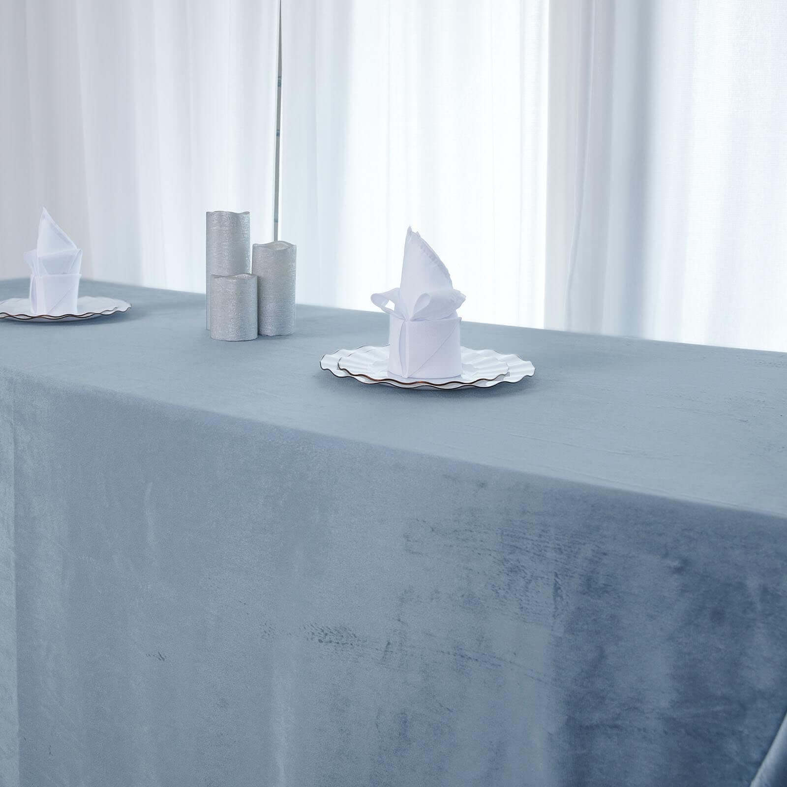 Premium Velvet 90x156 Rectangle Tablecloth Dusty Blue - Reusable Soft & Seamless Table Cover