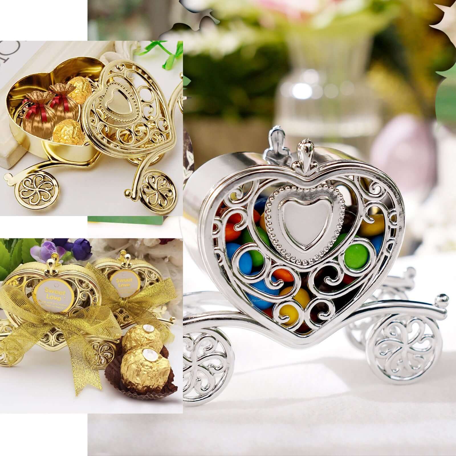 12-Pack Heart Carriage Candy Container Gift Boxes Silver Princess - Stylish Favor Boxes for Special Occasions 4