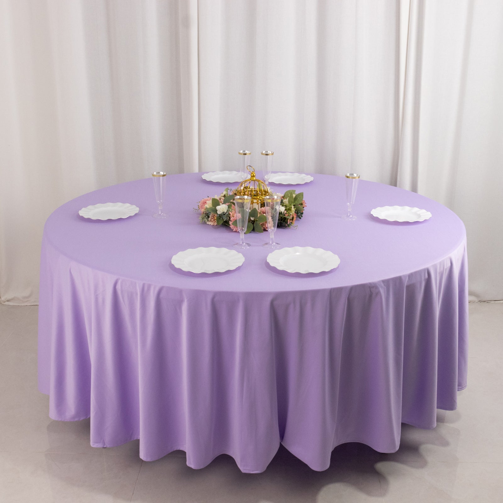 Premium Scuba Round 108 Tablecloth Lavender Lilac - Wrinkle Free & Stain Resistant Table Cover