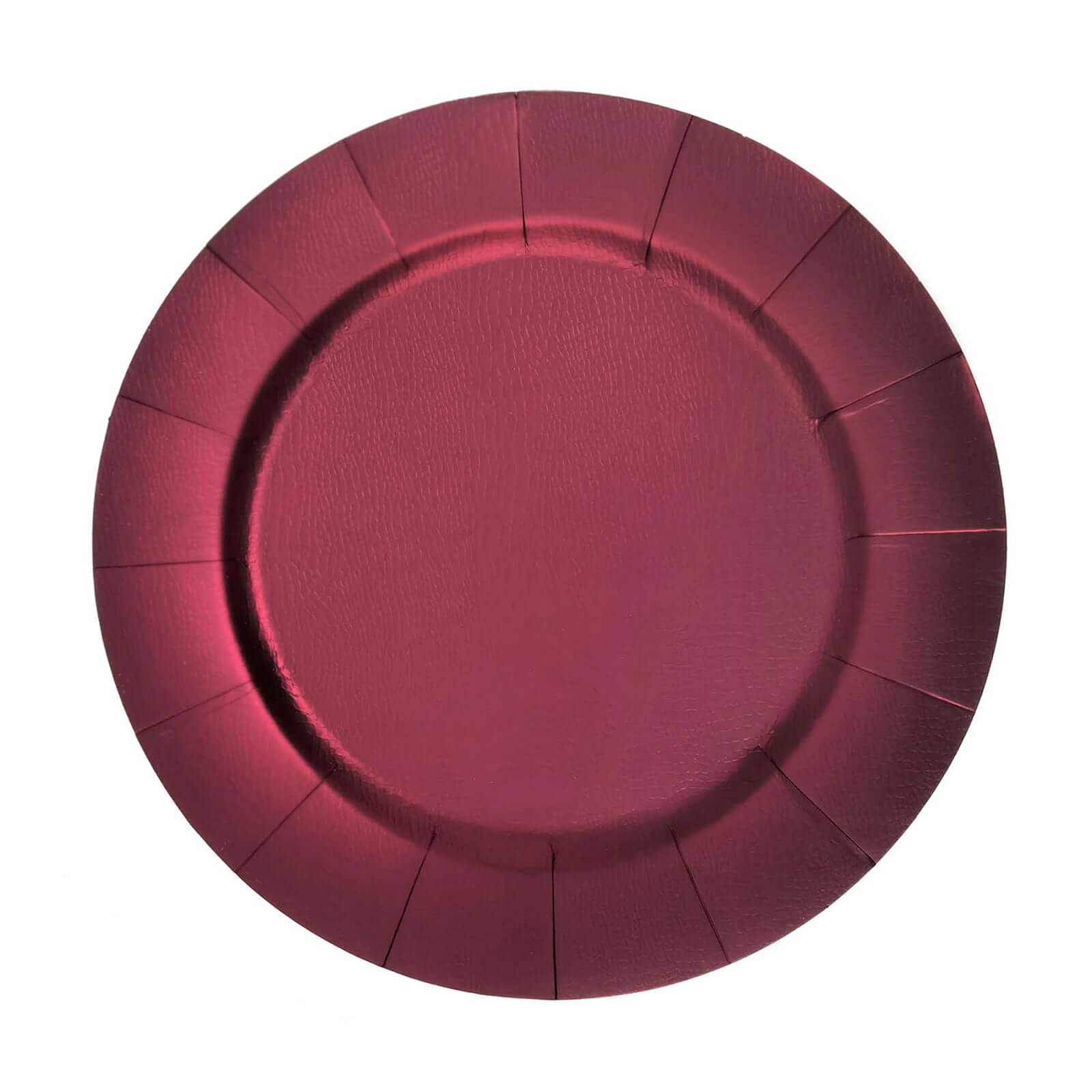 10-Pack Disposable Round Charger Plates in Burgundy with Leathery Texture - Durable 1100GSM Cardboard Placemats 13