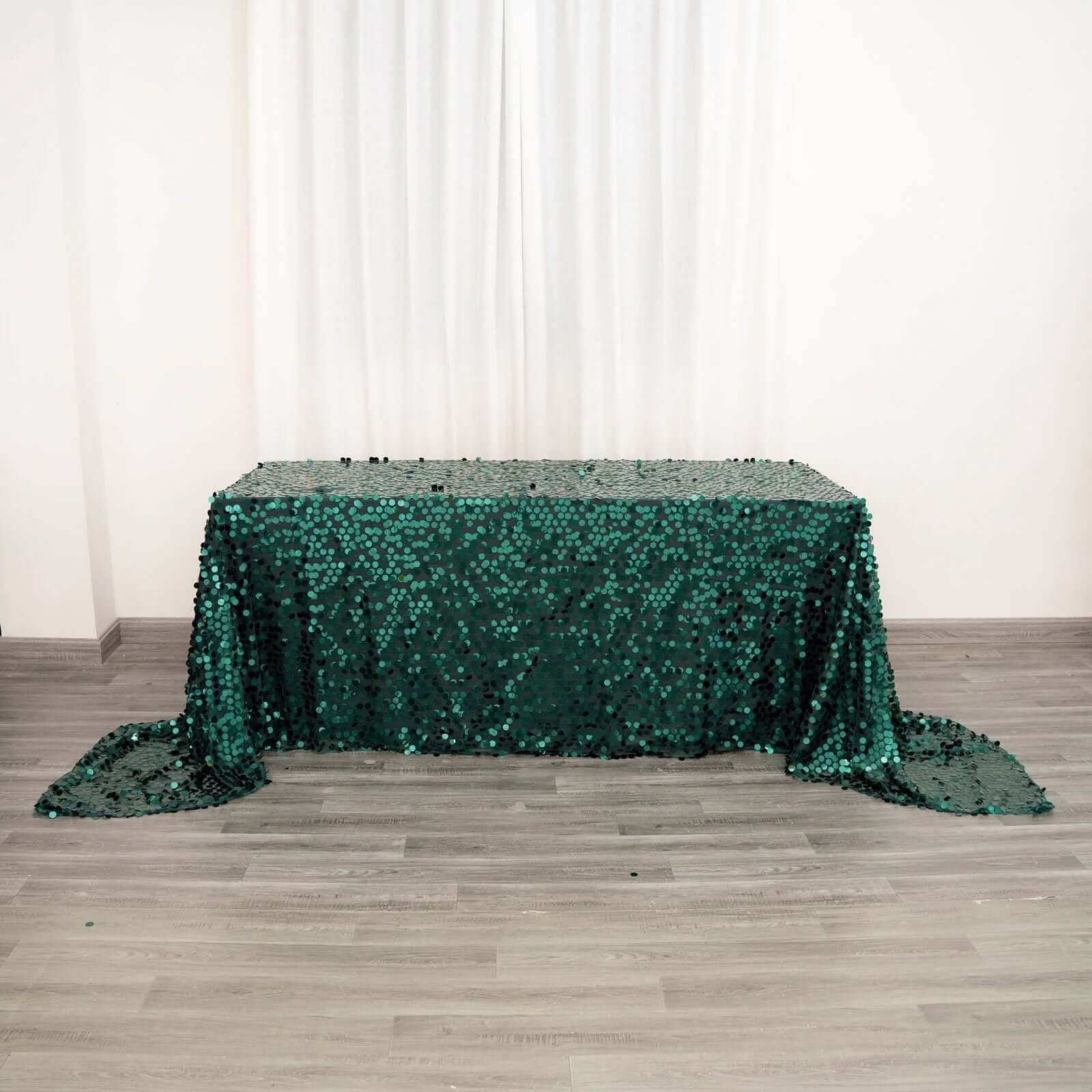 Sequin 90x156 Rectangle Tablecloth Hunter Emerald Green - Seamless Big Payette Table Cover