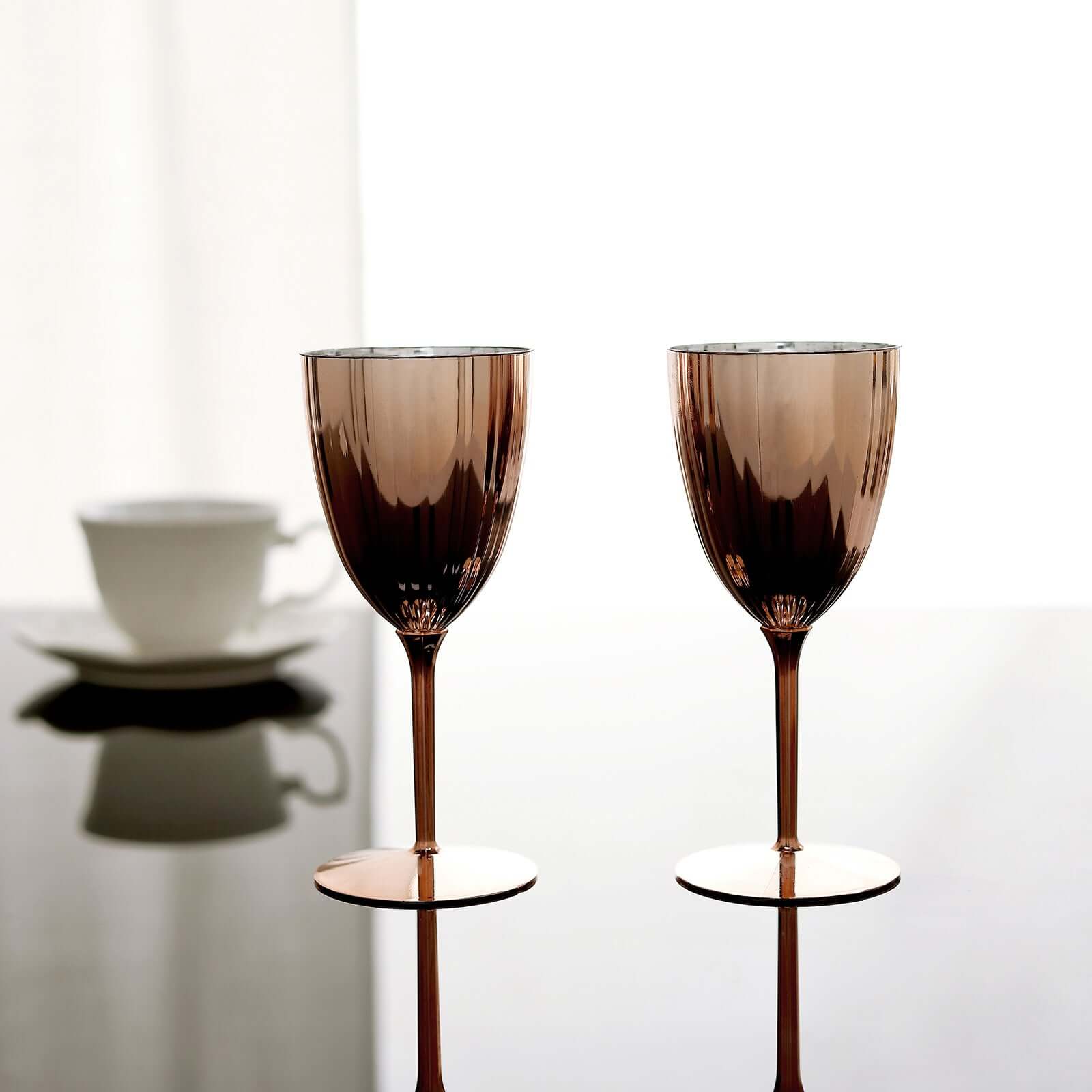 6-Pack Plastic Wine Glasses in Metallic Rose Gold - Classy Disposable Goblets for Parties, Receptions & Banquets 8oz