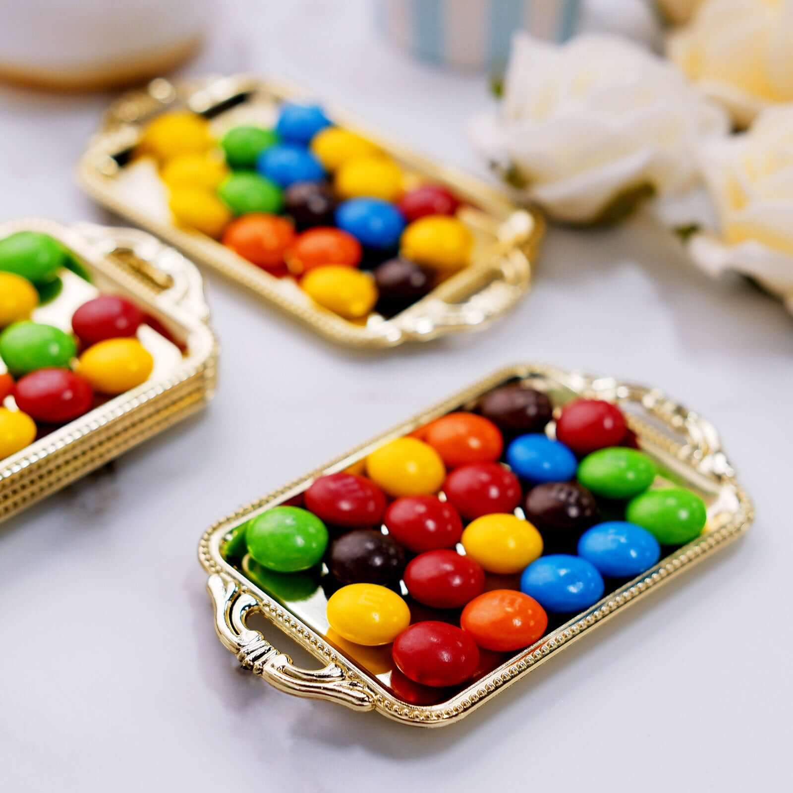 12-Pack Display Trays Party Favor Rectangular Design Gold - Mini Serving Platters for Candy and Desserts 4