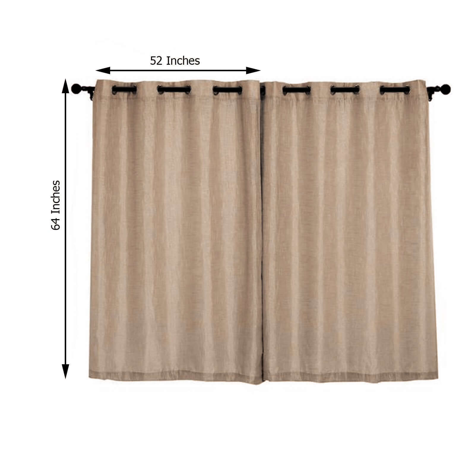 2 Pack Handmade Taupe Faux Linen Curtains 52x64, Curtain Panels With Chrome Grommets