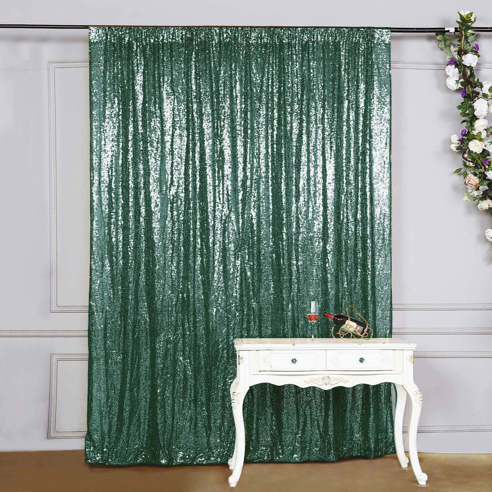 8ftx8ft Hunter Emerald Green Sequin Event Curtain Drapes, Backdrop Event Panel