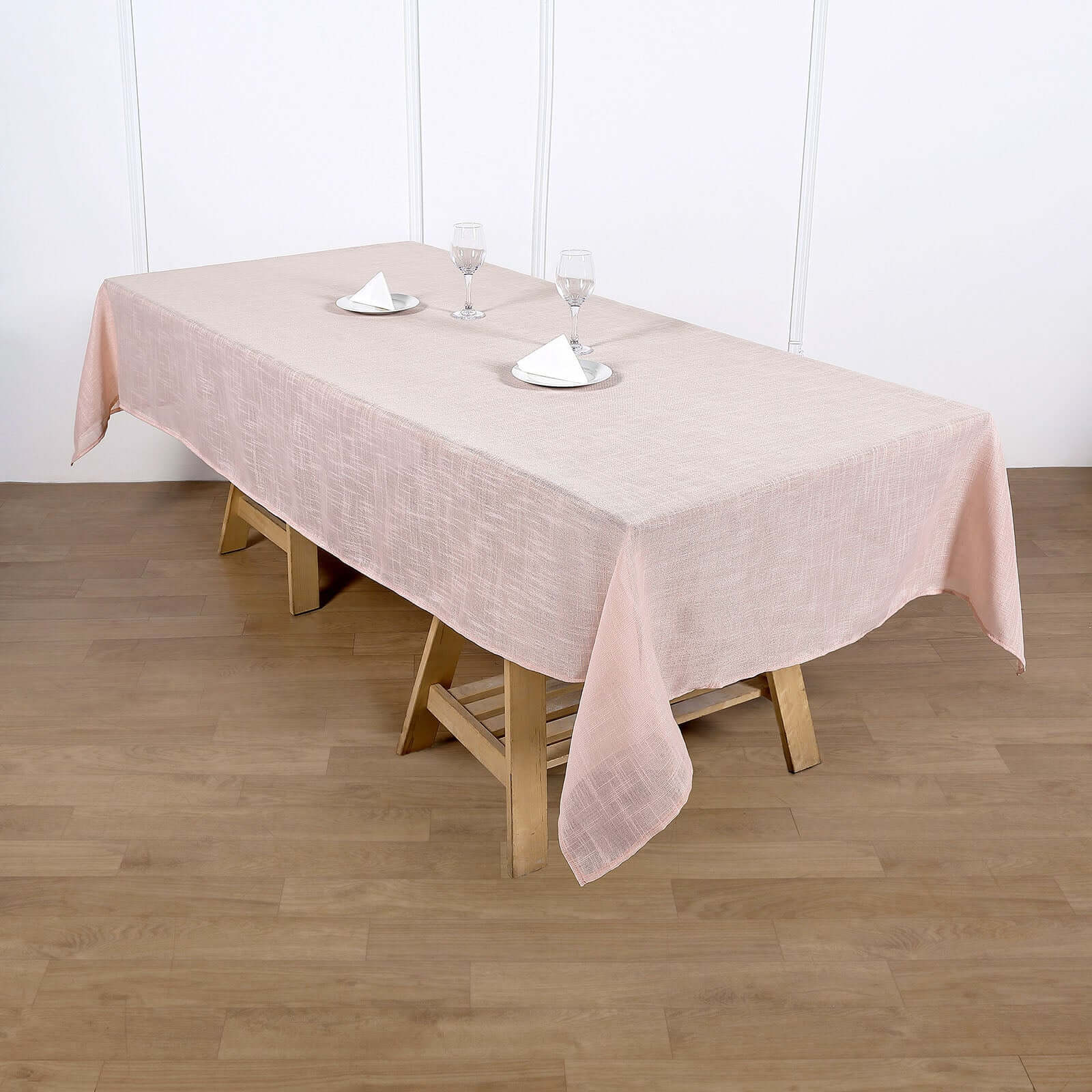 Faux Linen 60x102 Rectangular Tablecloth Blush - Slubby Textured & Wrinkle Resistant Table Cover