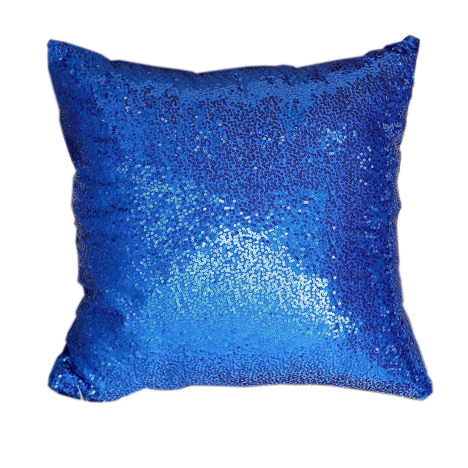 2 Pack 18x18 Sequin Throw Pillow Cover, Decorative Cushion Case - Square Royal Blue Sequin