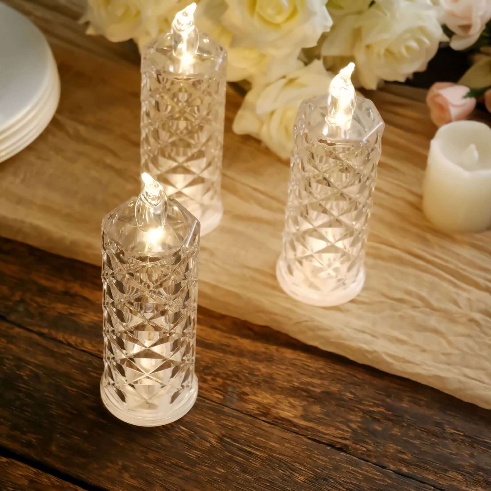 3-Pack LED Flameless Candle Lights Rose Halo Acrylic Diamond Pattern Warm White - Pillar Lamps 6