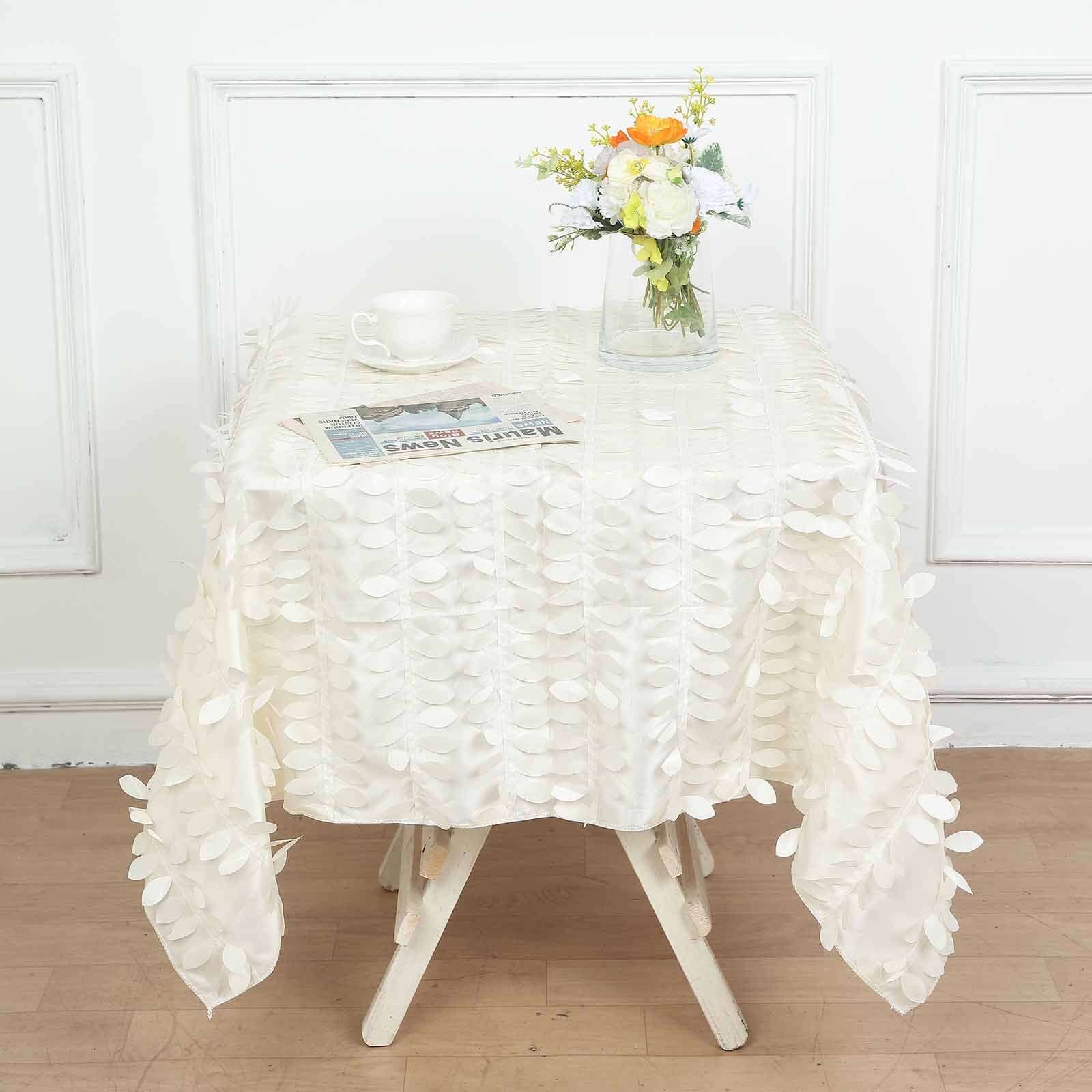 Taffeta 54x54 Square Tablecloth Ivory 3D Leaf Petal Table Cover