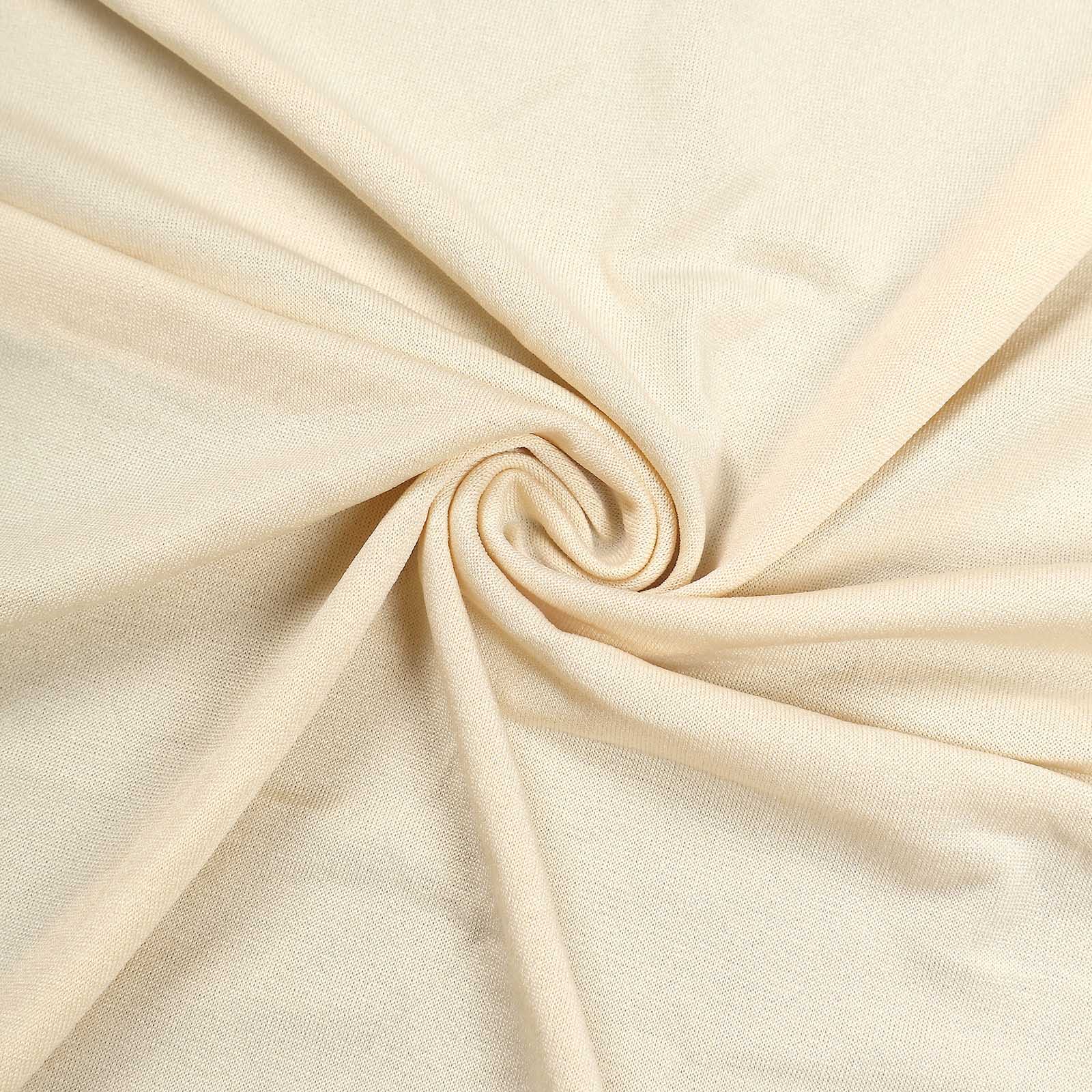 Spandex 32 Round Cocktail Table Cover Skirt Beige With Natural Wavy Drapes