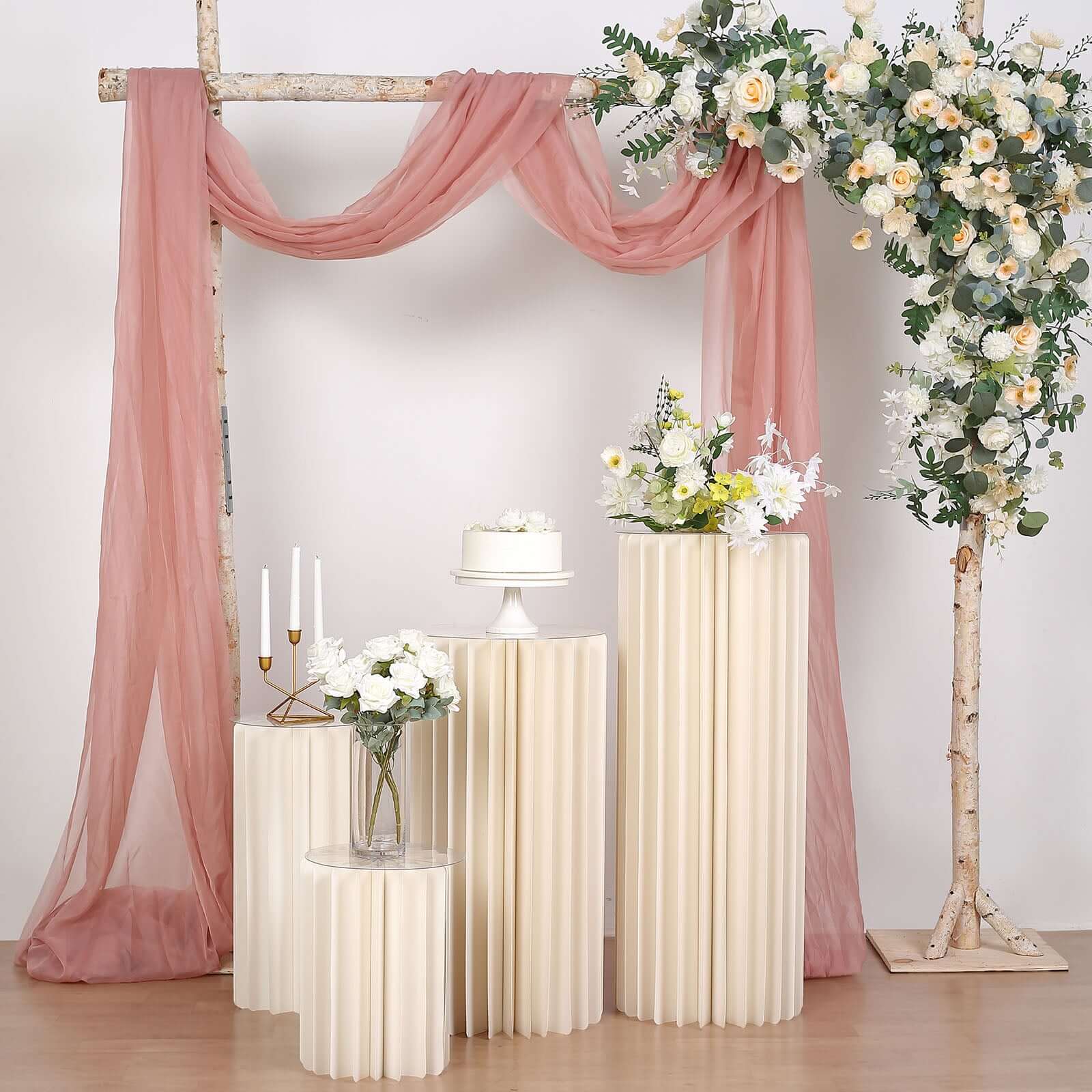 40 Ivory Cylinder Display Column Stand, Pillar Pedestal Stand With Top Plate