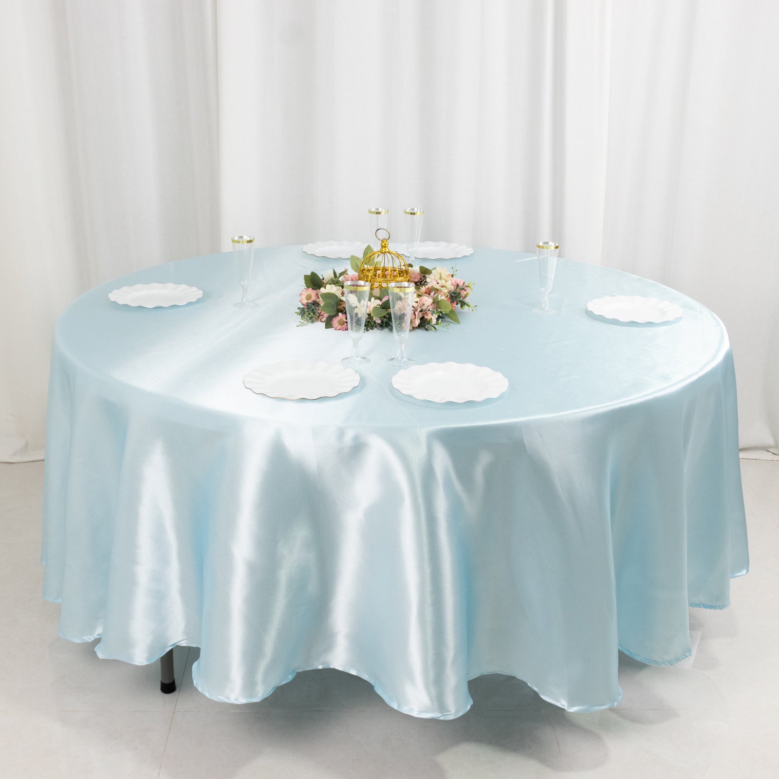 Satin 108 Round Tablecloth Light Blue - Smooth and Lustrous Table Cover