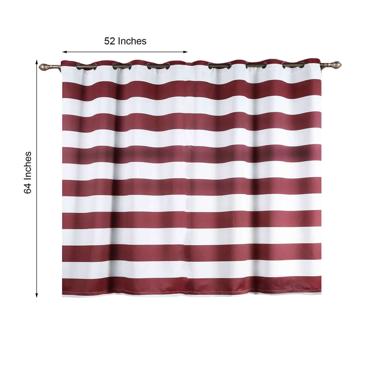 2 Pack White Burgundy Cabana Stripe Thermal Blackout Curtains With Chrome Grommet Window Treatment Panels - 52x64