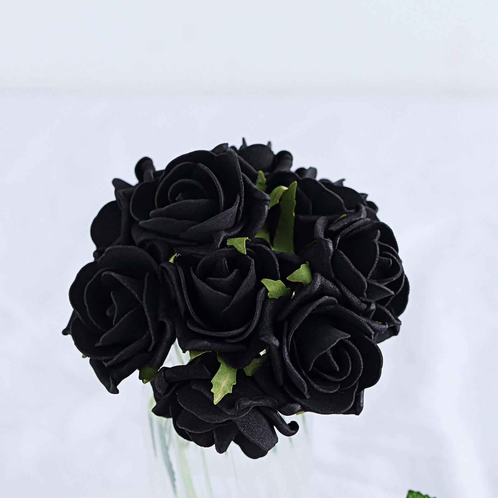 24 Roses 2 Black Artificial Foam Flowers With Stem Wire and Leaves