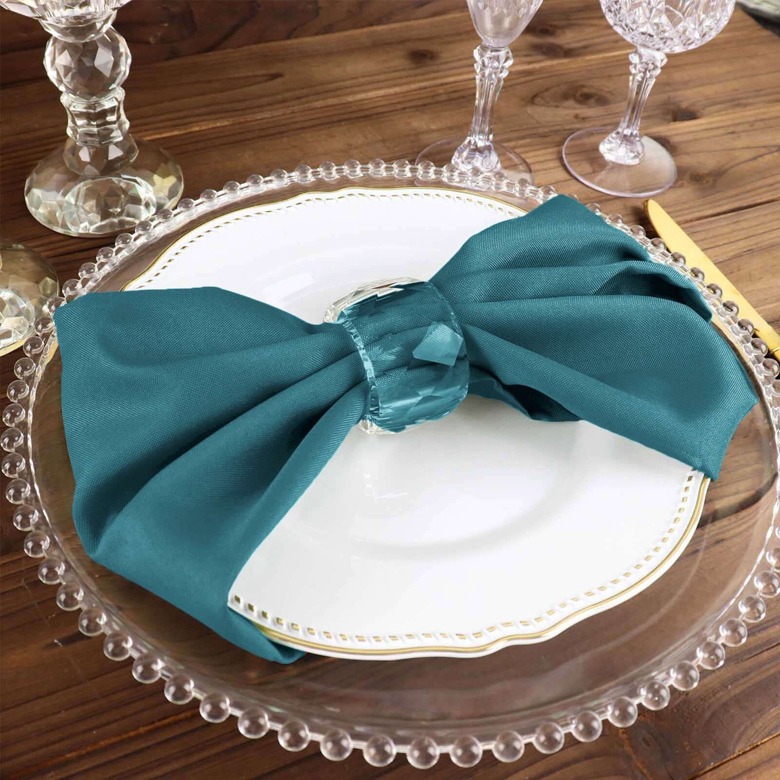 5 Pack Polyester 17x17 Napkins Peacock Teal - Durable & Wrinkle Resistant Dinner Napkins