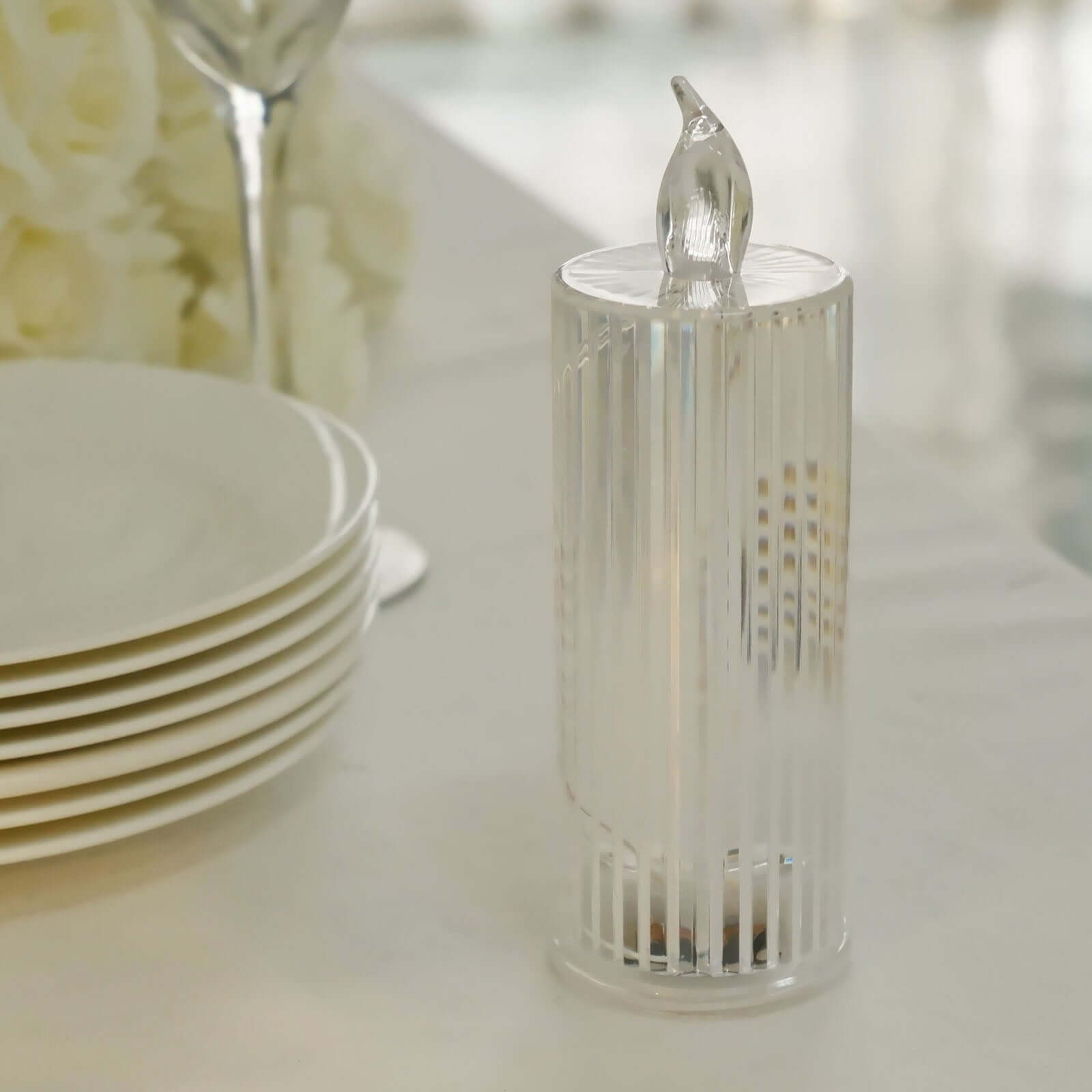 3-Pack LED Flameless Candle Lamps Diamond Acrylic Design Clear Warm White - Battery Operated Pillars 6