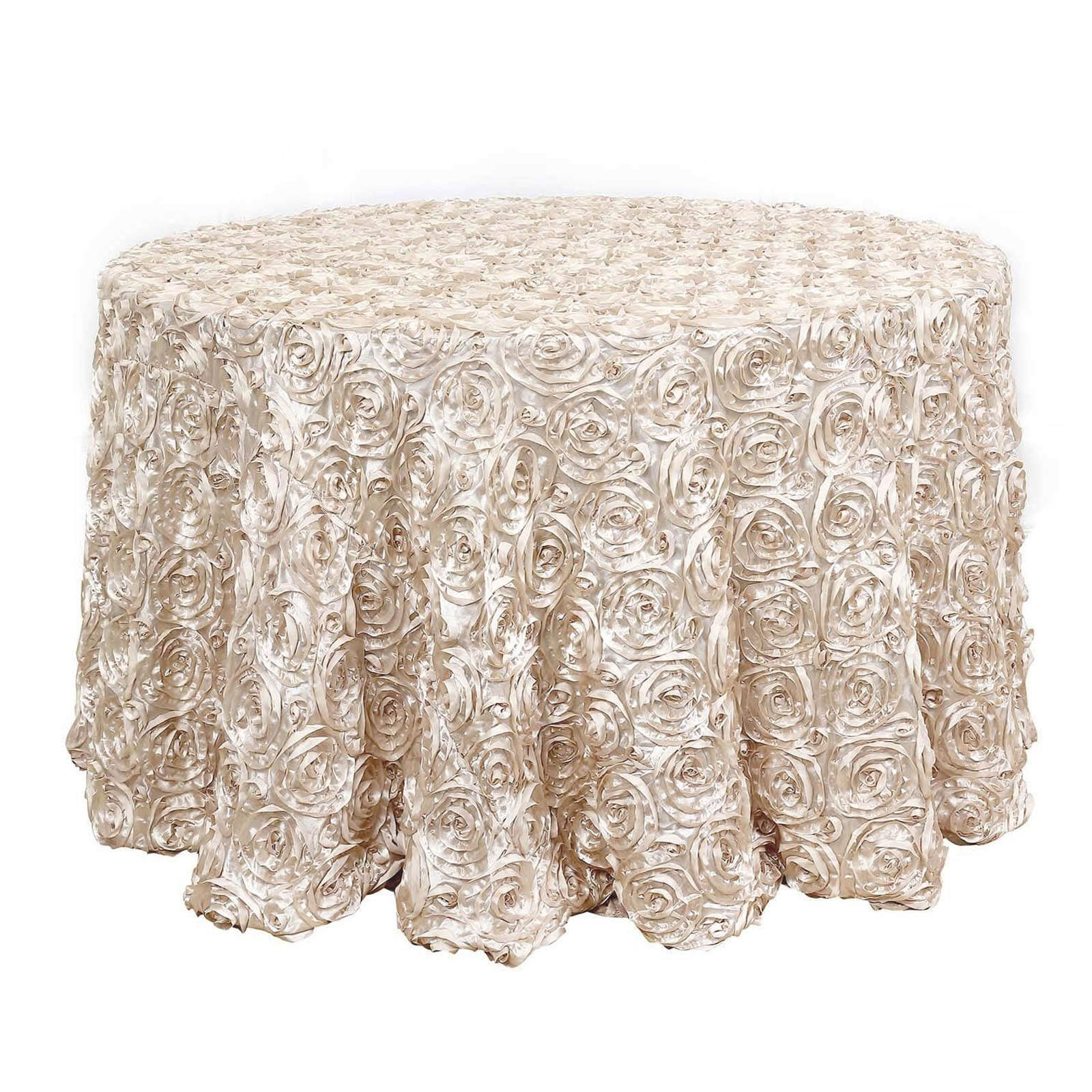 Satin 120 Round Tablecloth Beige - Grandiose 3D Rosette with Seamless Finish Table Cover