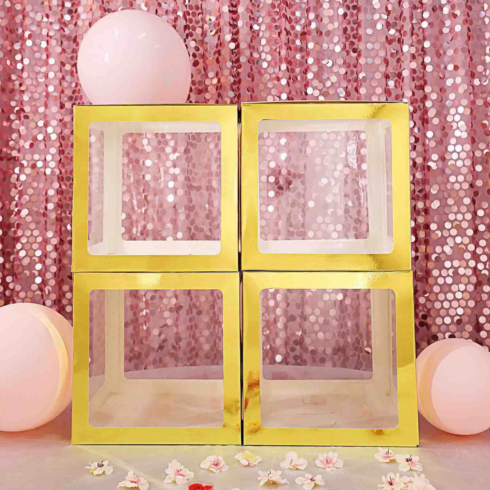 2 Pack 12 Metallic Gold Clear Baby Shower Party Decoration Boxes, Transparent DIY Balloon Boxes