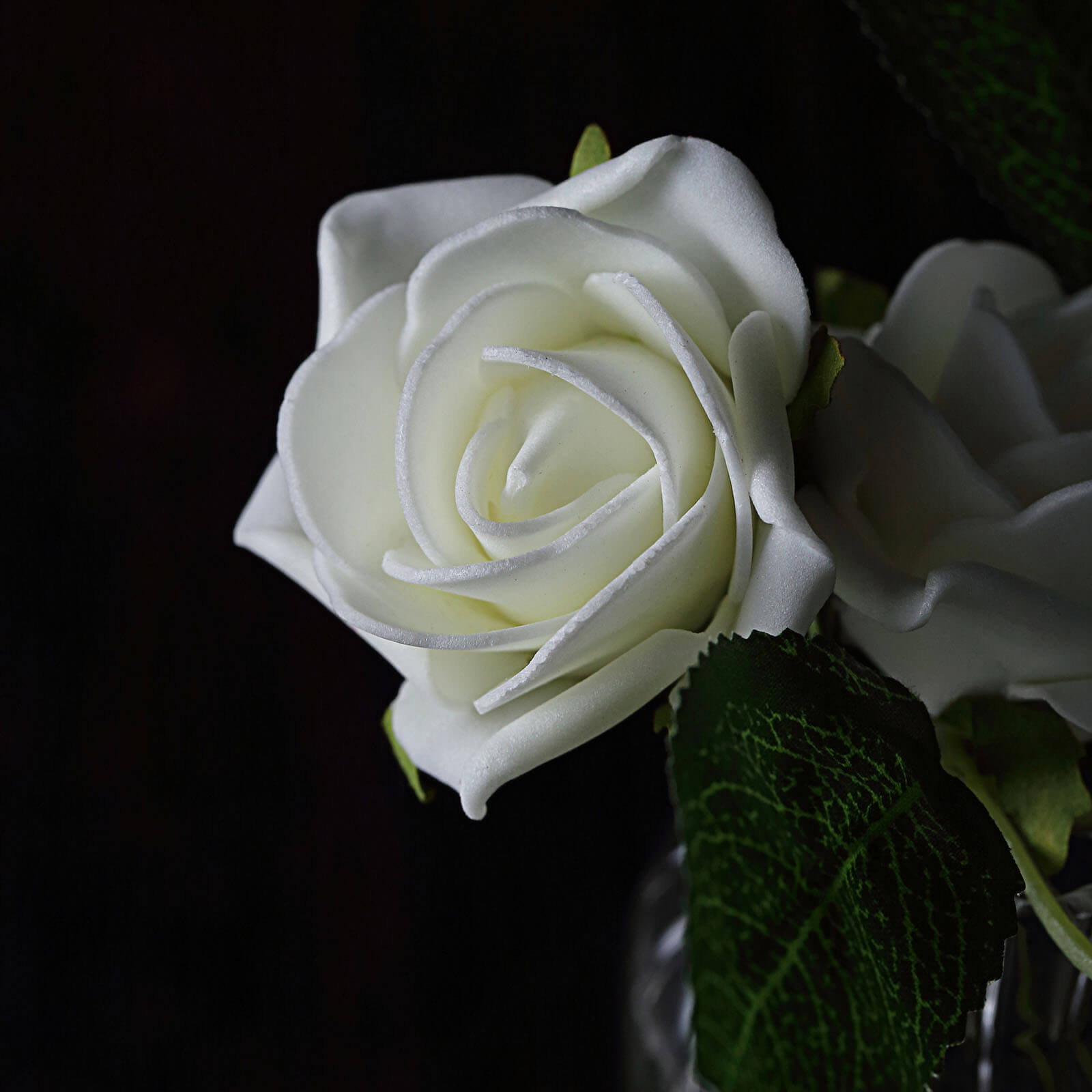 24 Roses 2 Ivory Artificial Foam Flowers With Stem Wire and Leaves