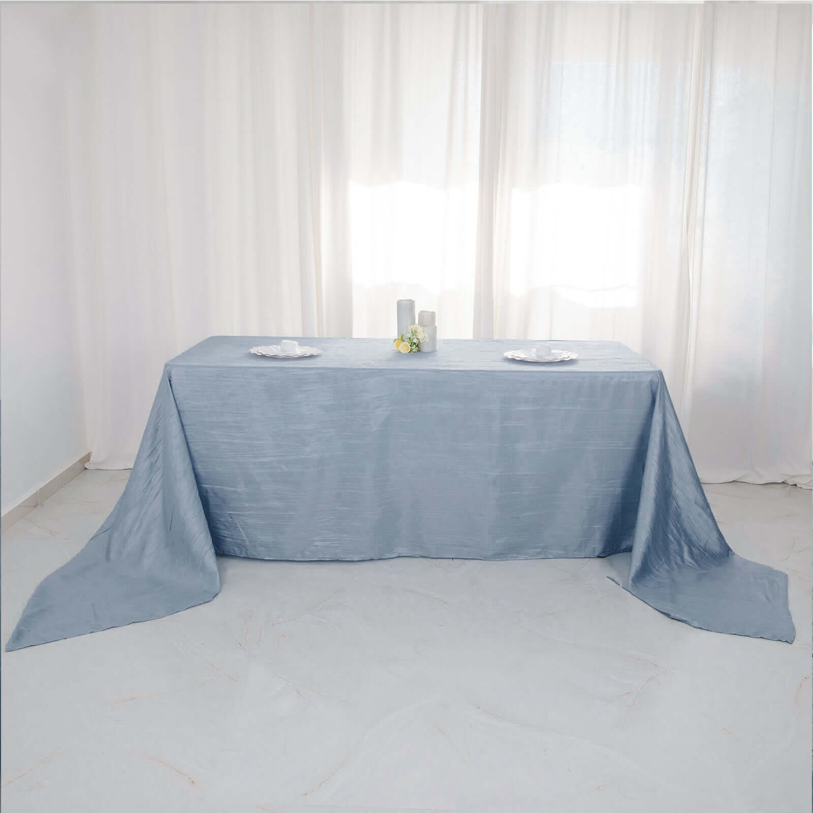 Taffeta 90x156 Rectangle Tablecloth Dusty Blue - Accordion Crinkle Seamless Table Cover