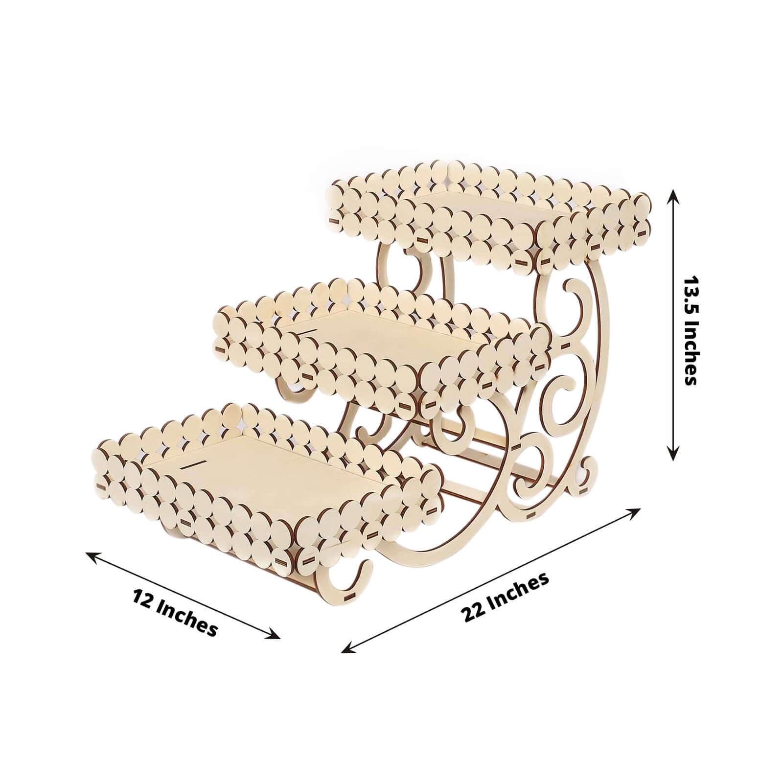 3-Tier Wooden Dessert Display Rectangular Laser Cutout Design Natural - Serving Platter Cupcake Mini Cake Tray 22