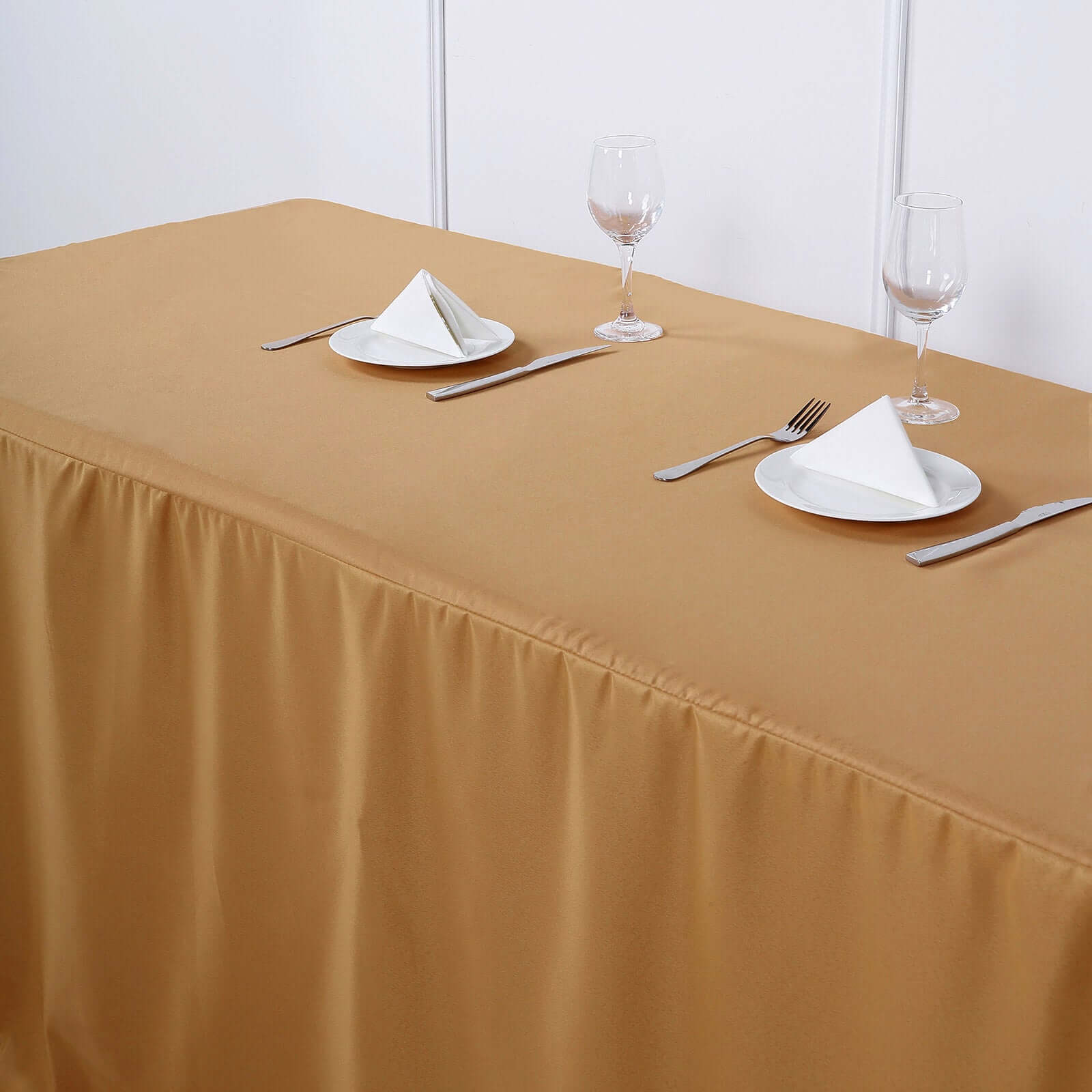 Fitted Polyester 72x30 Rectangle Tablecloth Gold - Sleek and Durable for Events